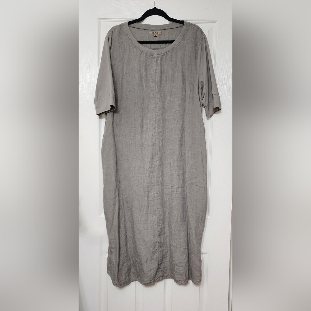 FLAX DRESS    WITH SIDE POCKETS MEDIUM DOVE GRAY